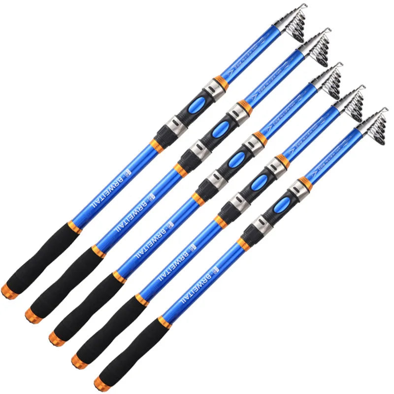 Wholesale 2.1m 2.4m 2.7m 3m 3.6m 5 Sections Telescopic Hard Tonality Carbon Fiber Sea Fishing Rods