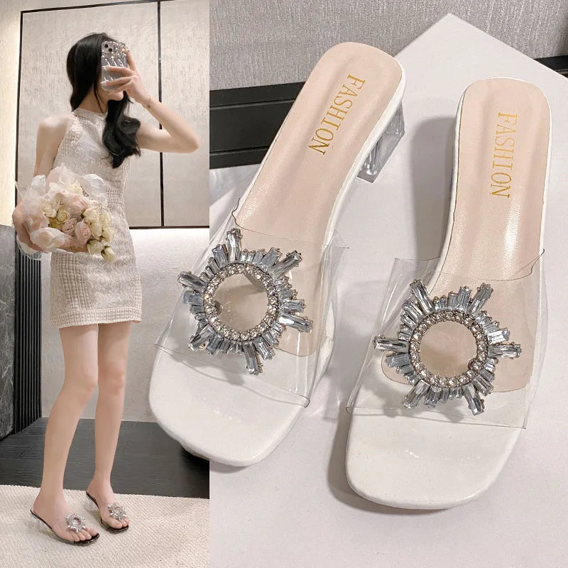 Wedge Sandals Summer New Plus Size Sandals Women's Rhinestone Transparent Korean Fashion Wedge Sandals