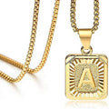Collar Acero Inoxidable Hip Hop Jewelry Gold Plated Stainless Steel Initial Letter Square Pendant Necklace for Women Men
