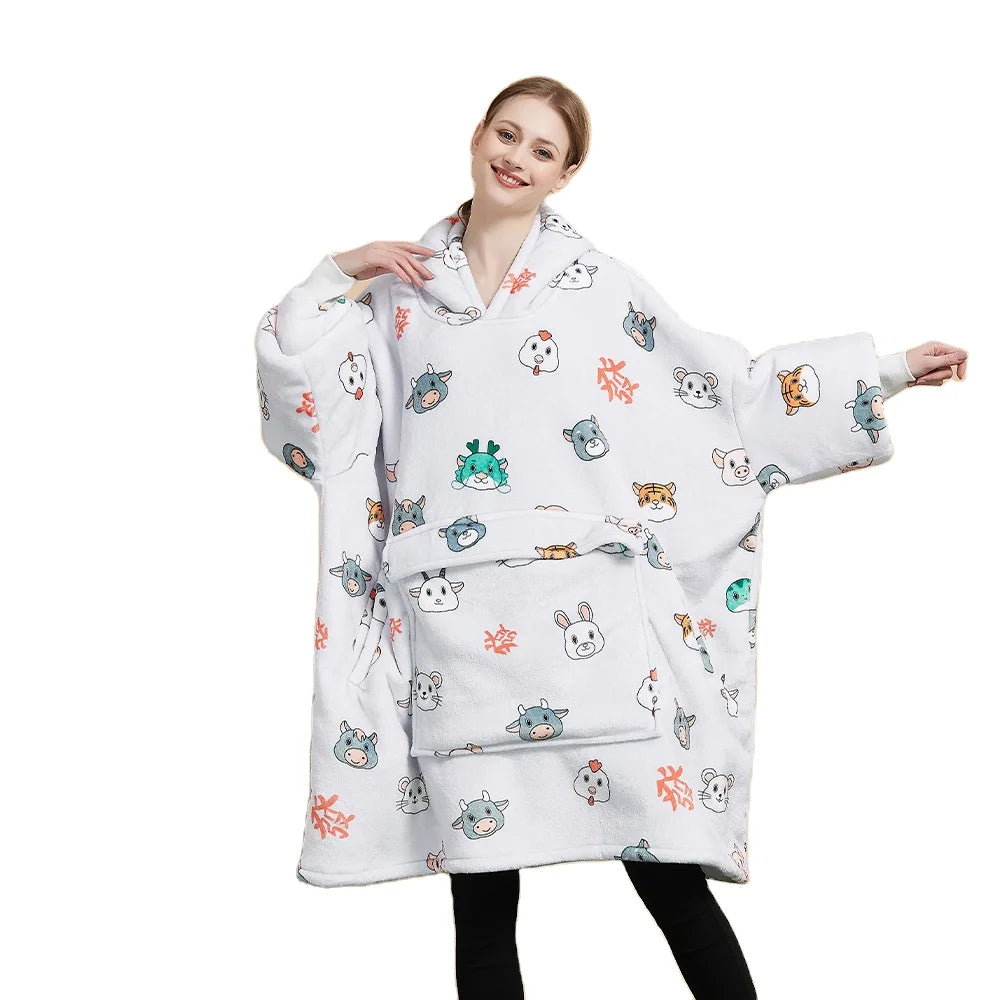 Custom Print Sublimation Hoodie Blanket Oversized Sweatshirt Wearable Hoodie TV Blanket One Size or Customized