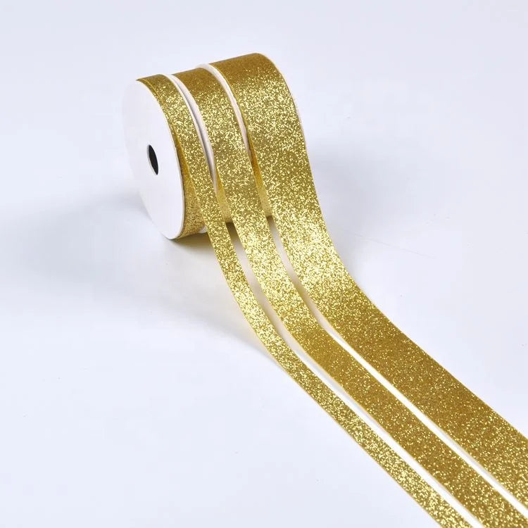 Sunjoy Customized Gift Box Packaging Ribbon 100% Polyester 100mm Width Luxury Satin with Custom Color Glitter Wholesale