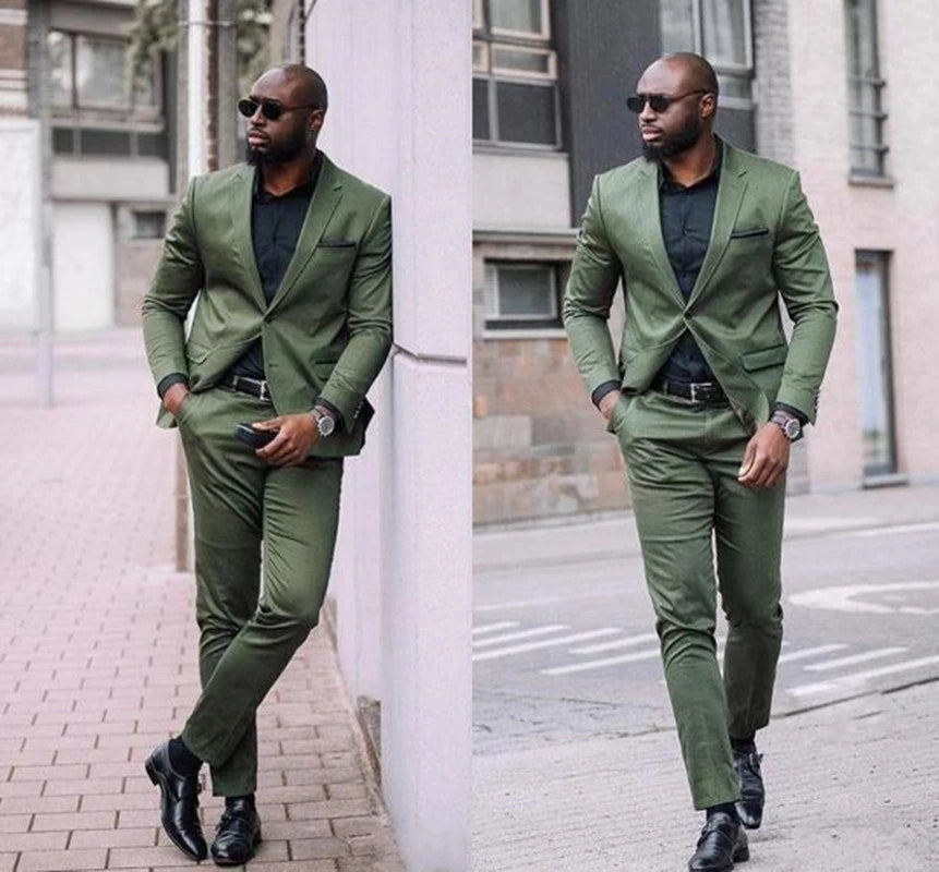 2025 New Army Green Men Suits Slim Fit 2 Pcs Beach Groomsmen Wedding Tuxedo for Black Men Slim Fit blazer (Jacket+Pants) Sets