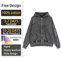 Custom Logo Unisex Vintage Acid Washed Faded Hoodie High Quality 100% Cotton Oversized Zip Heavyweight GSM Winter Cotton Men's