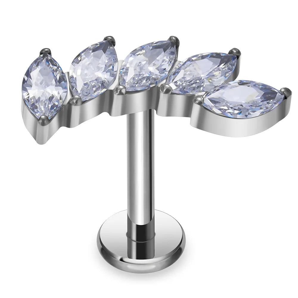 G23 ASTM F136 Titanium 16G Earrings FAN Shape with CZ Cartilage Tragus Earrings Ear Lip Helix Studs Nail Piercing Jewelry