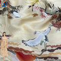 OEM Woven Chinese Traditional Bird Designer Silk Linen Material Blend Printed Fabric with Custom Pattern