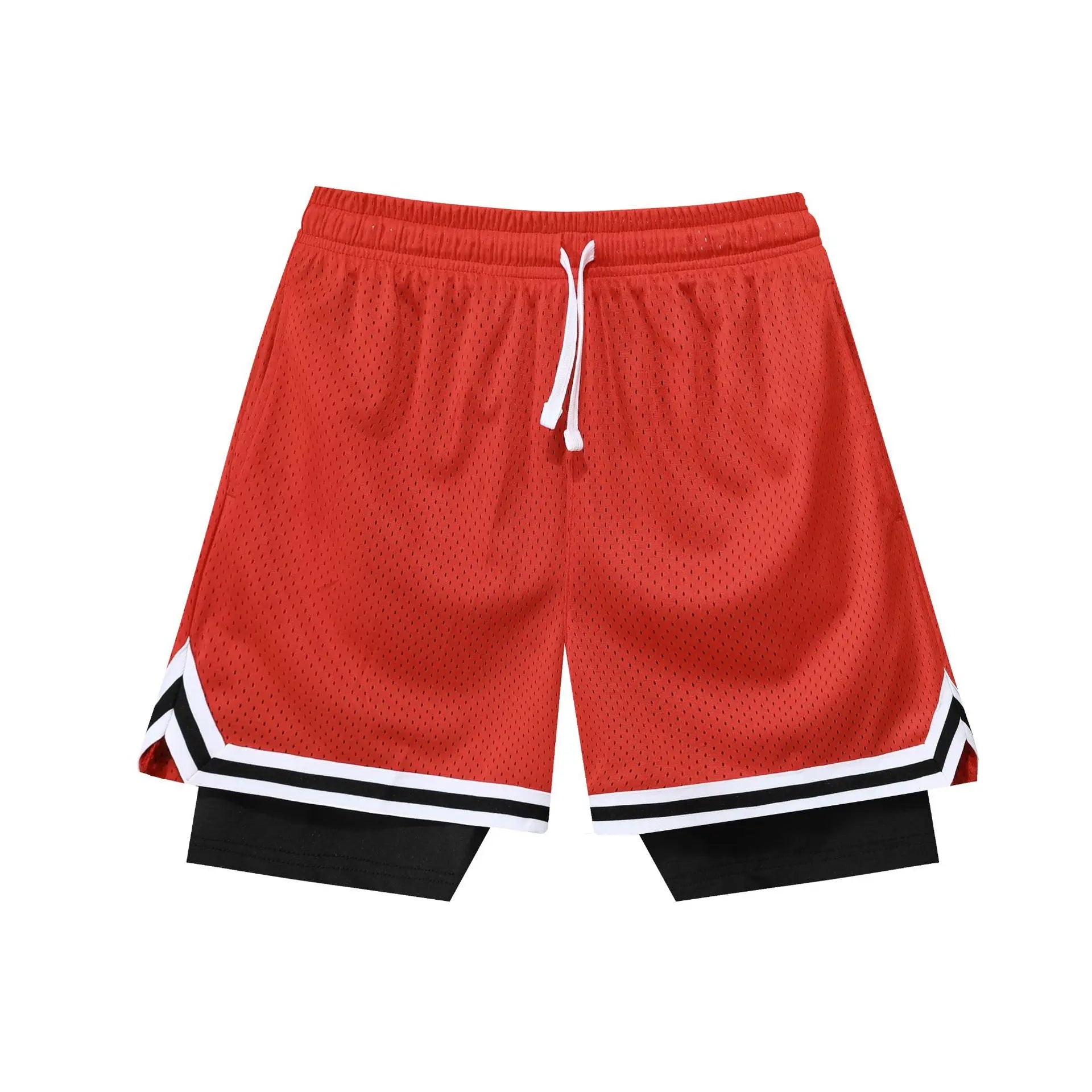 A309 2 in 1 Jogger Gym Workout Sports Running Mesh Basketball Men's Shorts Plain Design Double Layer Customs Mesh Shorts