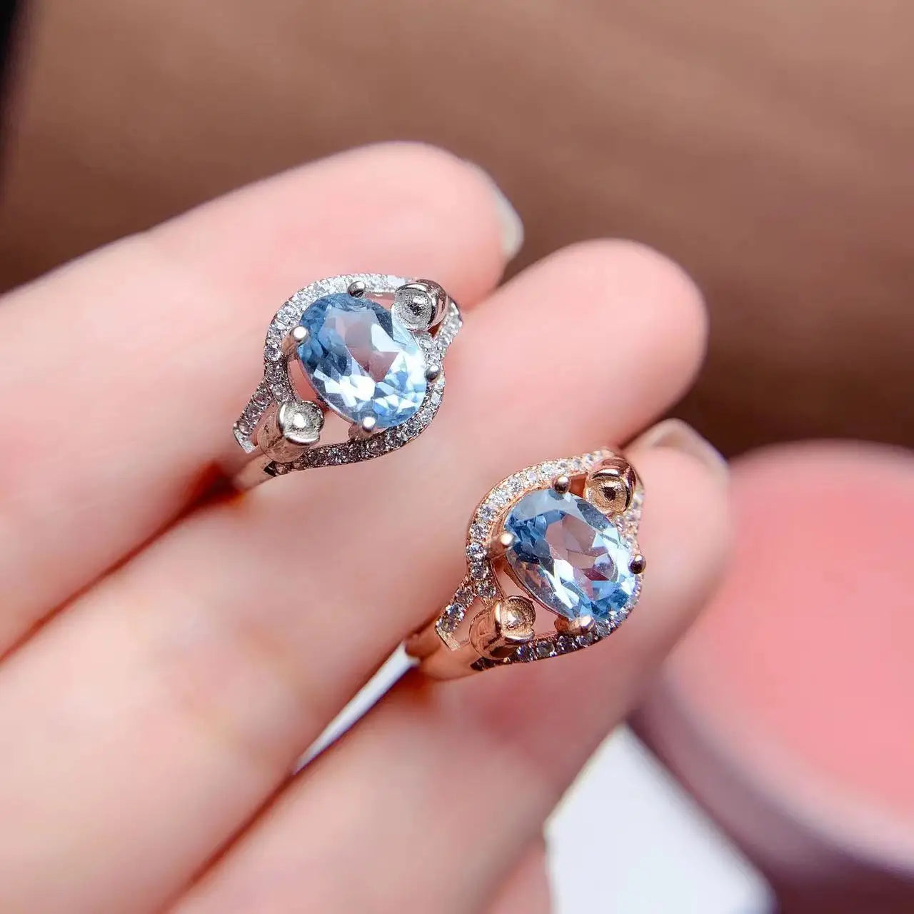 Free Shipping 925 Sterling Silver Cubic Zirconia Women's Rings Classic Oval Cut Natural Topaz for Weddings and Parties