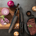 Amber 2pcs Master Japanese Chef  Utility Paring Knifes Set VG10 Copper Damascus Kitchen Knife Set of Epoxy Resin Handle