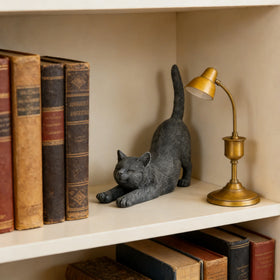 Yoga Stretching Cat Statue - Resin Zen Kitten Garden Figurine for Outdoor Decor Pet Memorial Gift Hand-Painted Gray Kitty