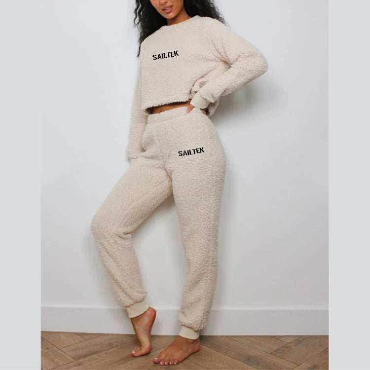 Women's Clothing Terry 2 Piece Long Sleeve Cropped Hoodie and Pants Set Wholesale Tracksuit Outfits for Women