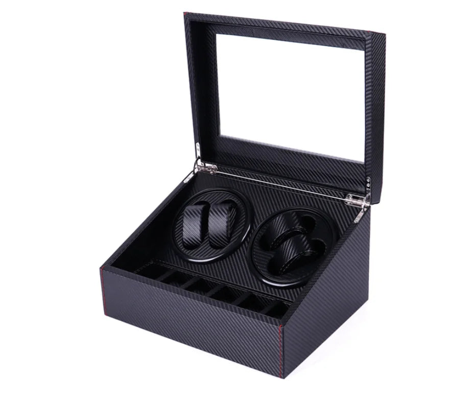 2 Winder 4 Slots Square Motor 6 Jewelry Watch Storage Black Rotating Electronic Watch Winder Box