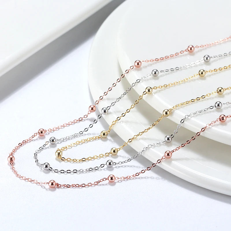 RINNTIN SC43 Classic Design Chain Beaded Chain Italy 925 Sterling Silver Bead Necklace Chain