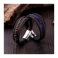 New Arrive Natural Stone Beaded Genuine Leather Bracelet Jewelry Magnetic Clasp Multi Layer Braided Leather Bracelet for Men