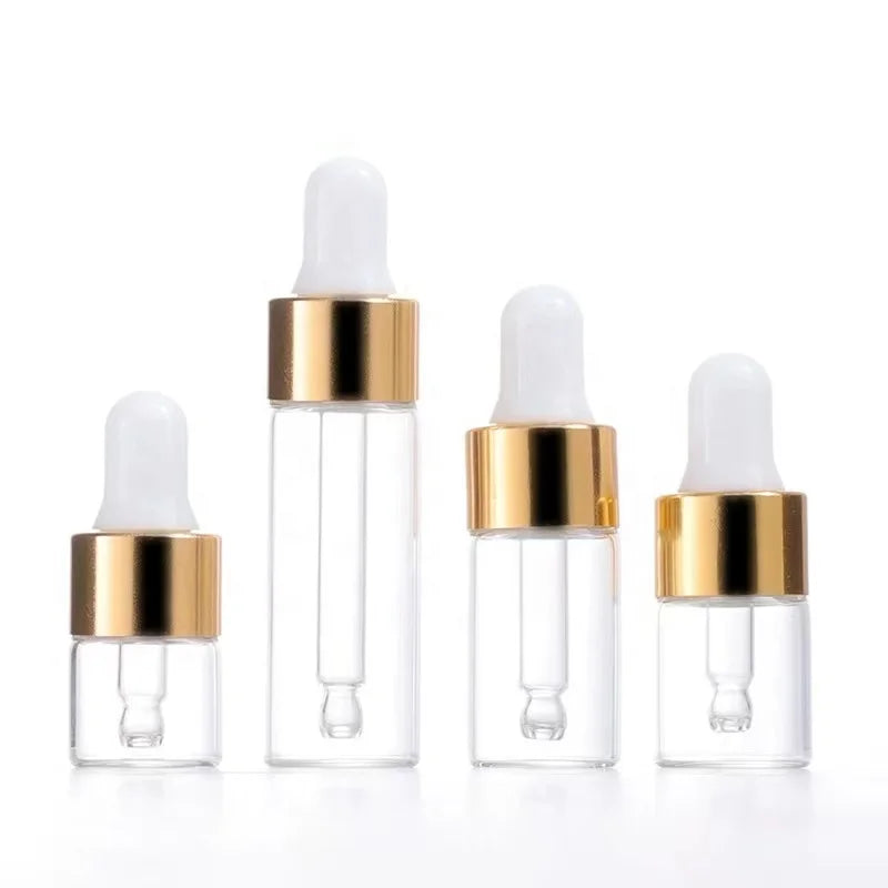Luxury Mini Rose Gold Glass Vials 1-5ml Custom Capacity Screen Printed Dropper Bottles for Face Cream Mascara Essential Cream