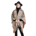 Women's Boho Open Front Poncho Knitted Plaid Shawl Wrap Cape Tassel Cardigan Sweater