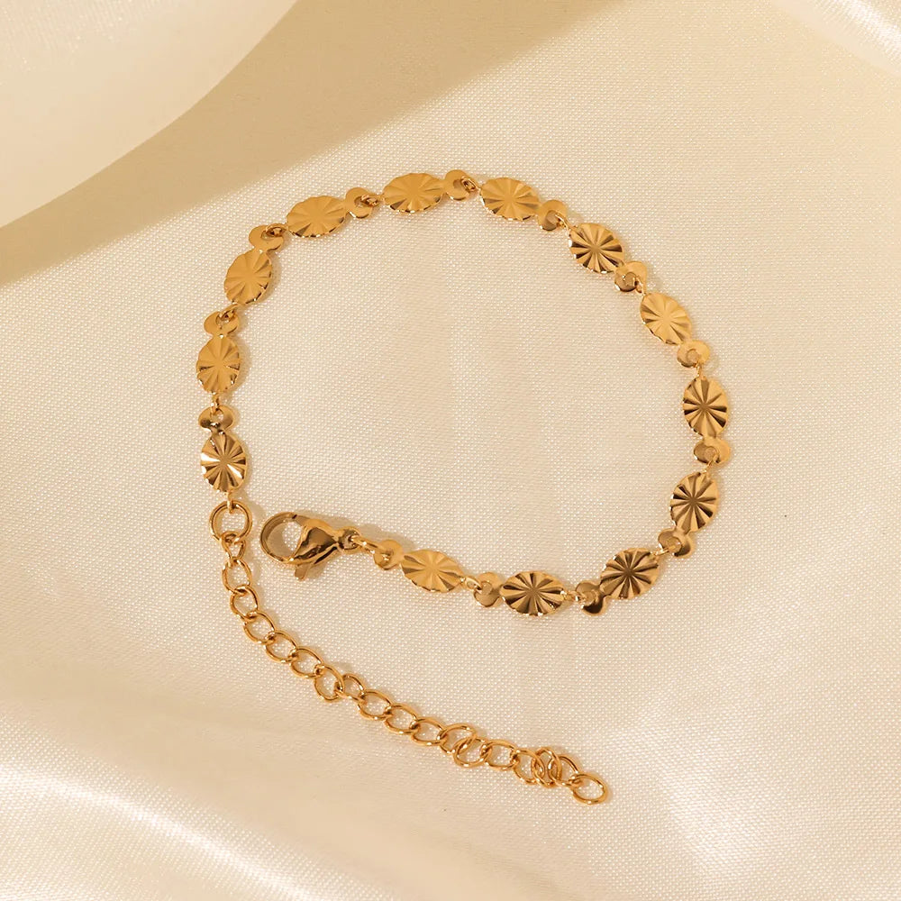 Minimal Classic Gold Oval Petal Chain Bracelet Dainty Daily Jewelry Gold Plated Stainless Steel Chain Bracelet