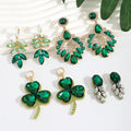 Wholesale St. Patrick Shamrock Crystal Rhinestone Drop Earrings Fashion Green Tassel Holiday Party Personalized