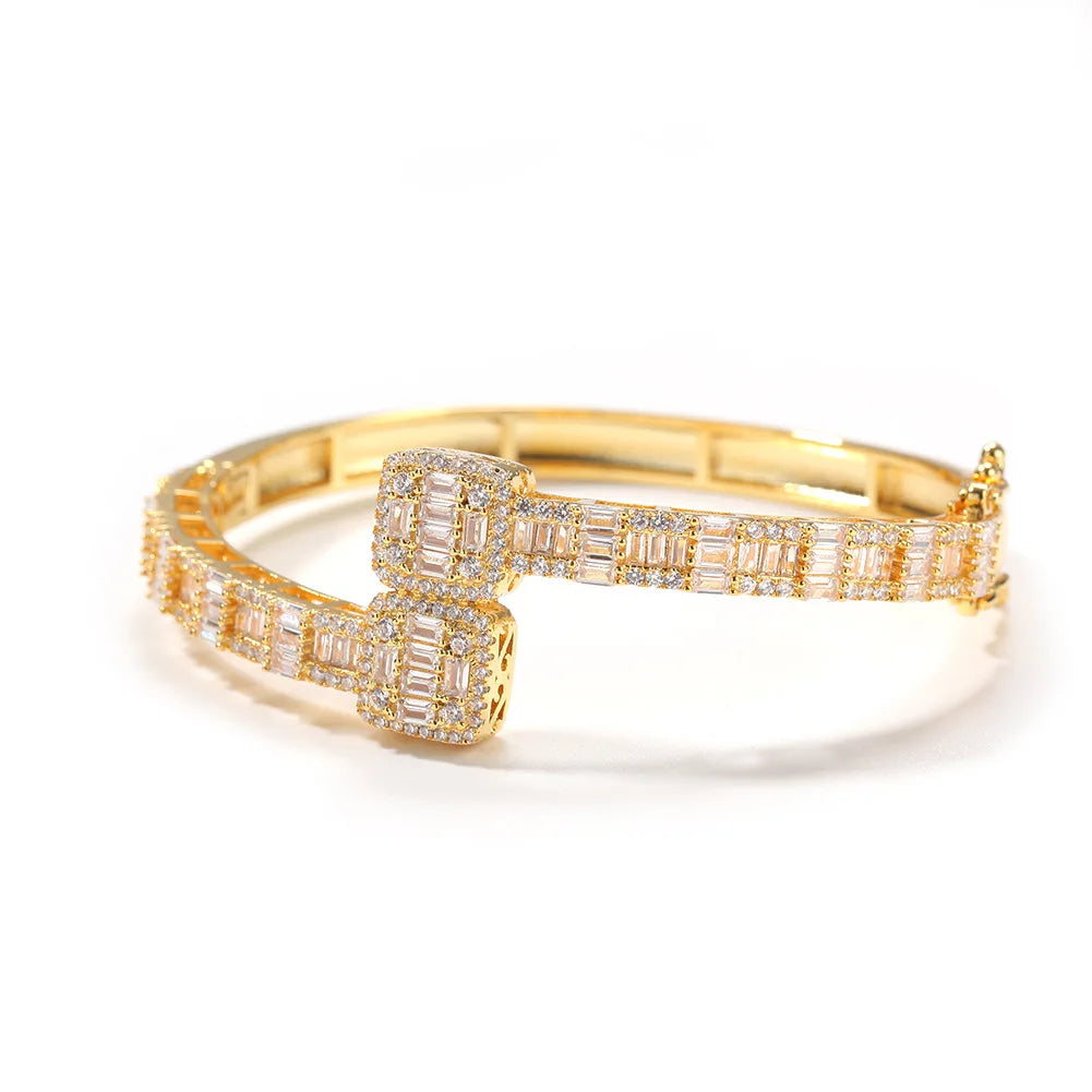 Hot Sale Hip Hop Bracelet Jewelry Brass Iced Out T Square Shape CZ in Rose Gold Bracelet for Women and Men