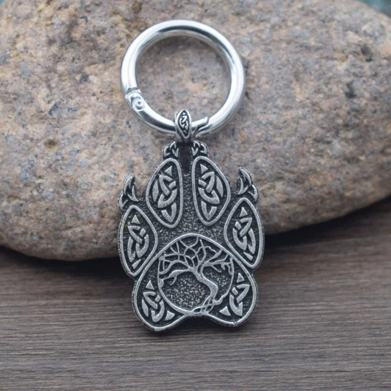 Irish Knot Viking Tree of Life Pendant Slavic Animals Dog Bear Paw Print Keychain