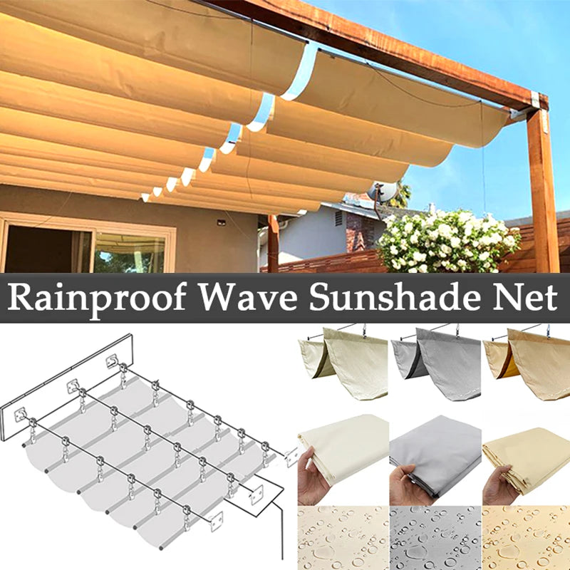 300D Polyester Telescopic Sunshade Sail Waterproof Wave Sun Shade Net Patio Pergola Shading Canopy Retractable Outdoor Awning