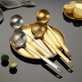Gold Plated 304 Stainless Steel Soup Ladle Colander Long Handle Kitchenware Cookware Serving Spoon Durable Metal Utensil