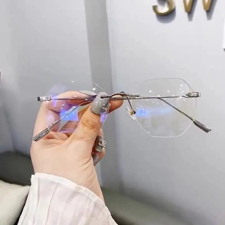 2024 High-End Rimless Anti-Blue Light Sunglasses PC Frame Polygonal Flat Deco for Diamond Face Fashionable Octagonal Sunglasses