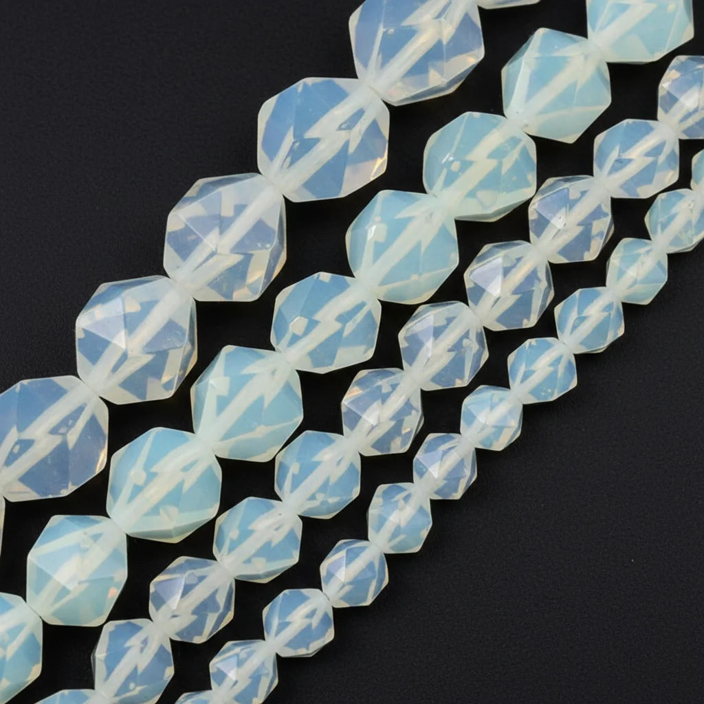 Natural Faceted Opalite Round Stone Beads for DIY Crafts Diamond Cutting Opalite Gemstone Loose Beads for Jewelry Making