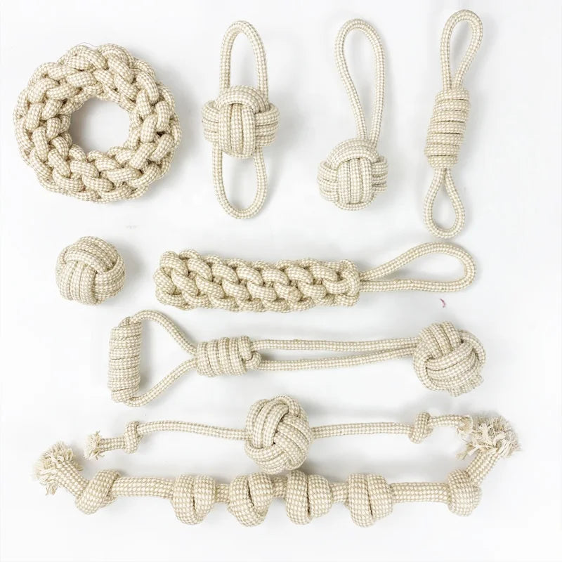 Multi Set Eco Gray Natural Hemp Cotton Pet Rope Dog Toy Interactive Durable Pet Accessories Cotton Rope Hemp Dog Toy Set