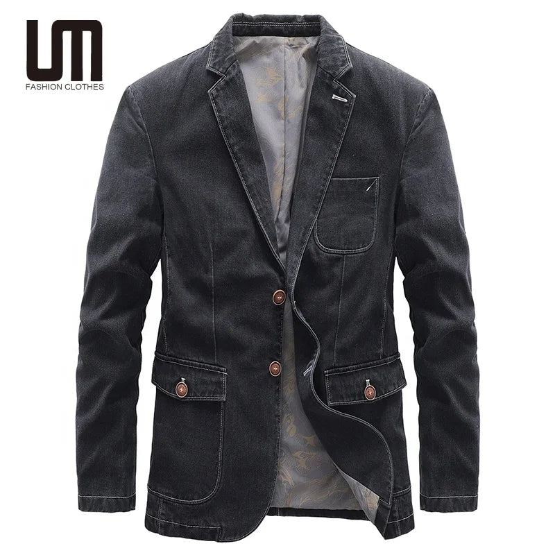 Liu Ming Custom Logo Good Quality Autumn Fashion Men's Denim Blazer Business Casual Plus Size Jacket Coat