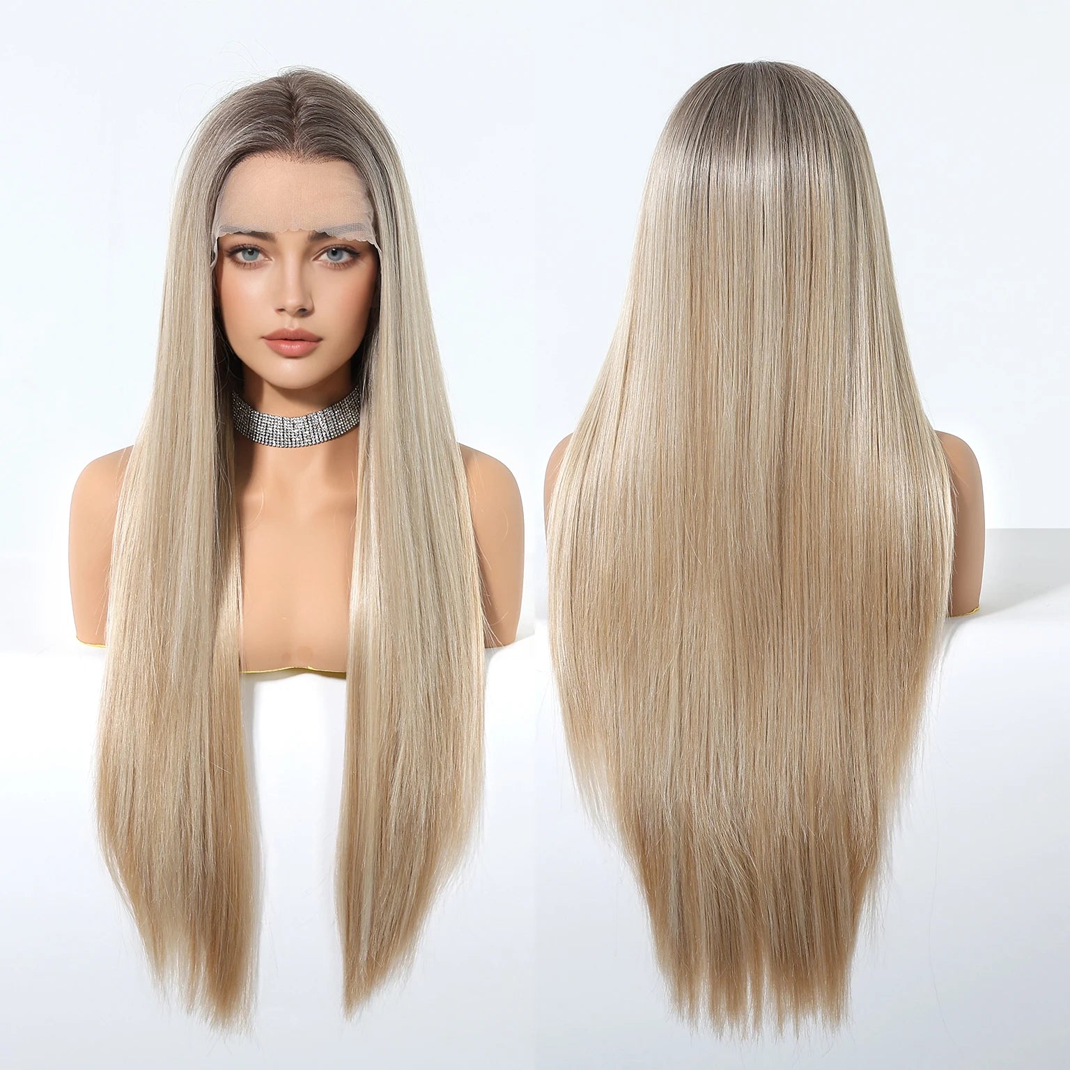 In Stock 13*6 Lace Wig Future Fiber Light Gold High Quality Natural Smooth 30 Inch Straight Hair Durable Soft Real Photo