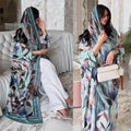 Summer Abaya Set With a Leaf Print Breathable Dubai Printed Open Abaya With Matching Hijab 2pieces Set