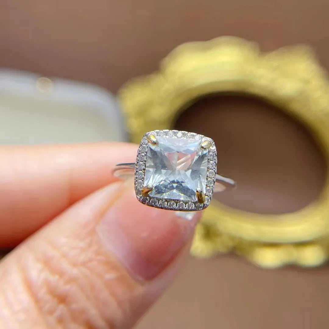 Custom 925 Sterling Silver Emerald Cut Natural Aquamarine Classic Wedding Women's Jewelry Ring Good Price Wholesale