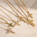 Ilona Vintage New Cross Pendant Necklace Gold Plated Stainless Steel with Zirconia Link Chain Fashion Jewelry