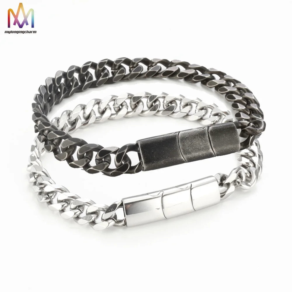 OEM Wholesale Fashion Waterproof Western Jewelry Hiphop Grey Stainless Steel Chain Bracelet for Men Women