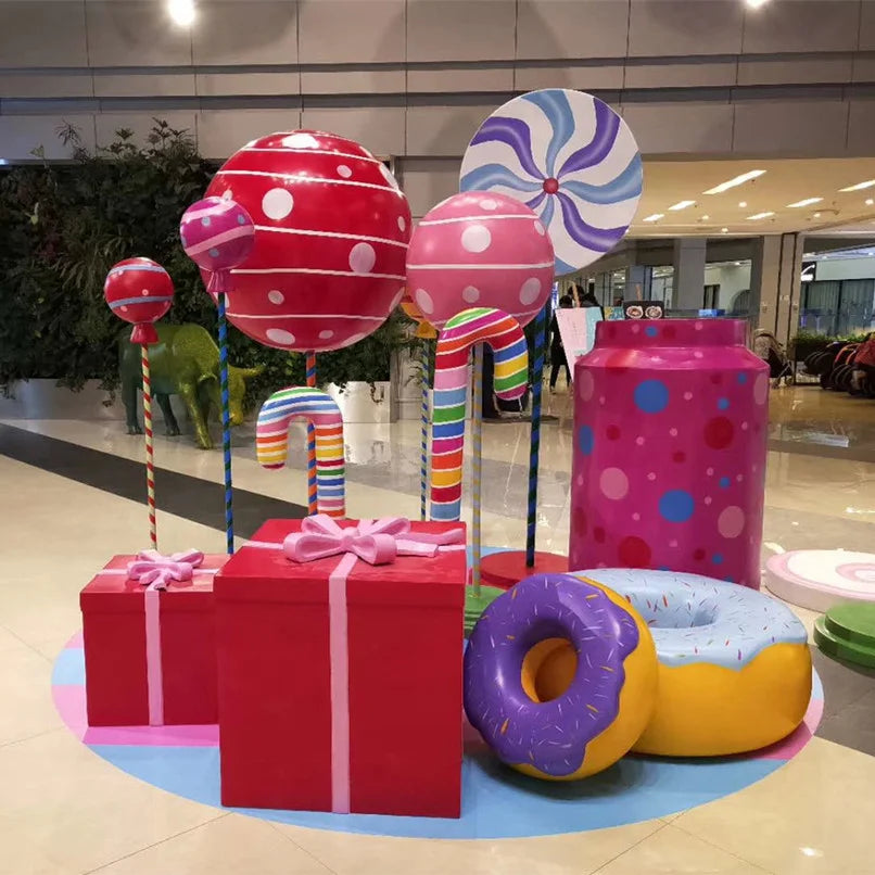 Landscape Decoration Theme Park Attractive Fake Oversized Resin Mold Lollipop Prop for Birthday Party Decor Sculpture