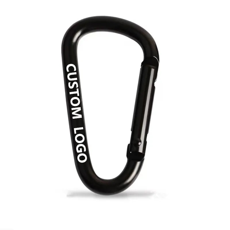 Custom Logo Full Black Spring Snap Hook D Ring Shape Keychain Carabiner Clip