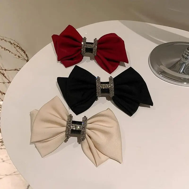 High Texture Big Bow Hair Clips Rhinestone Letter H Blingbling Spring Clip Hairpins Super fairy Horsetail Top Female Barrettes