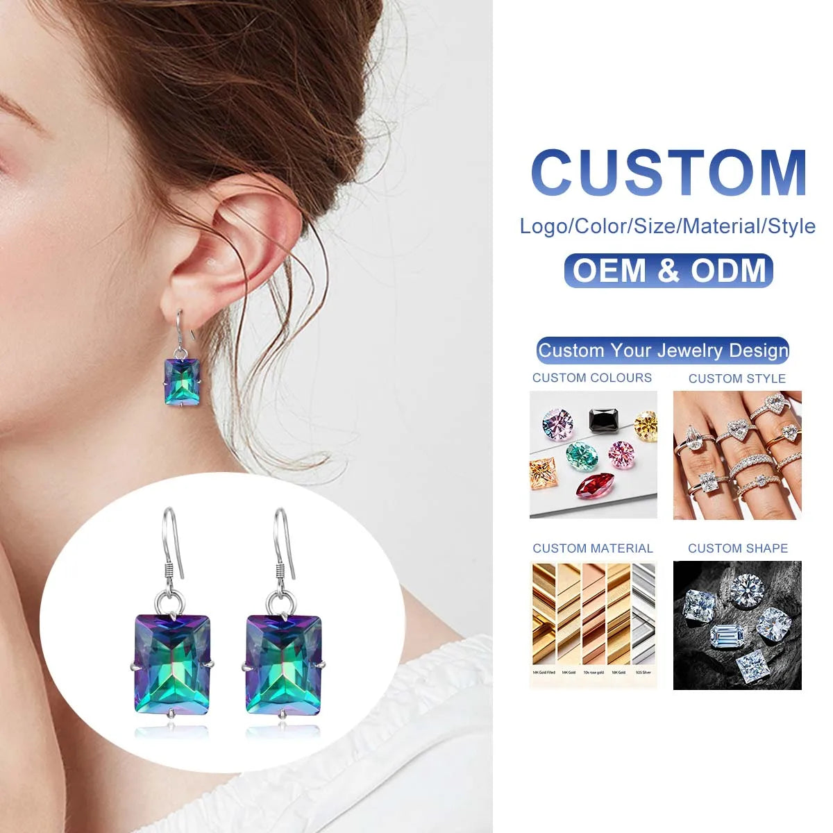 Fine Jewelry Bijoux Femme European Noble Ruby Cocktail Party 12 Color Birthstone Square Ruby Silver 925 Women's Earrings