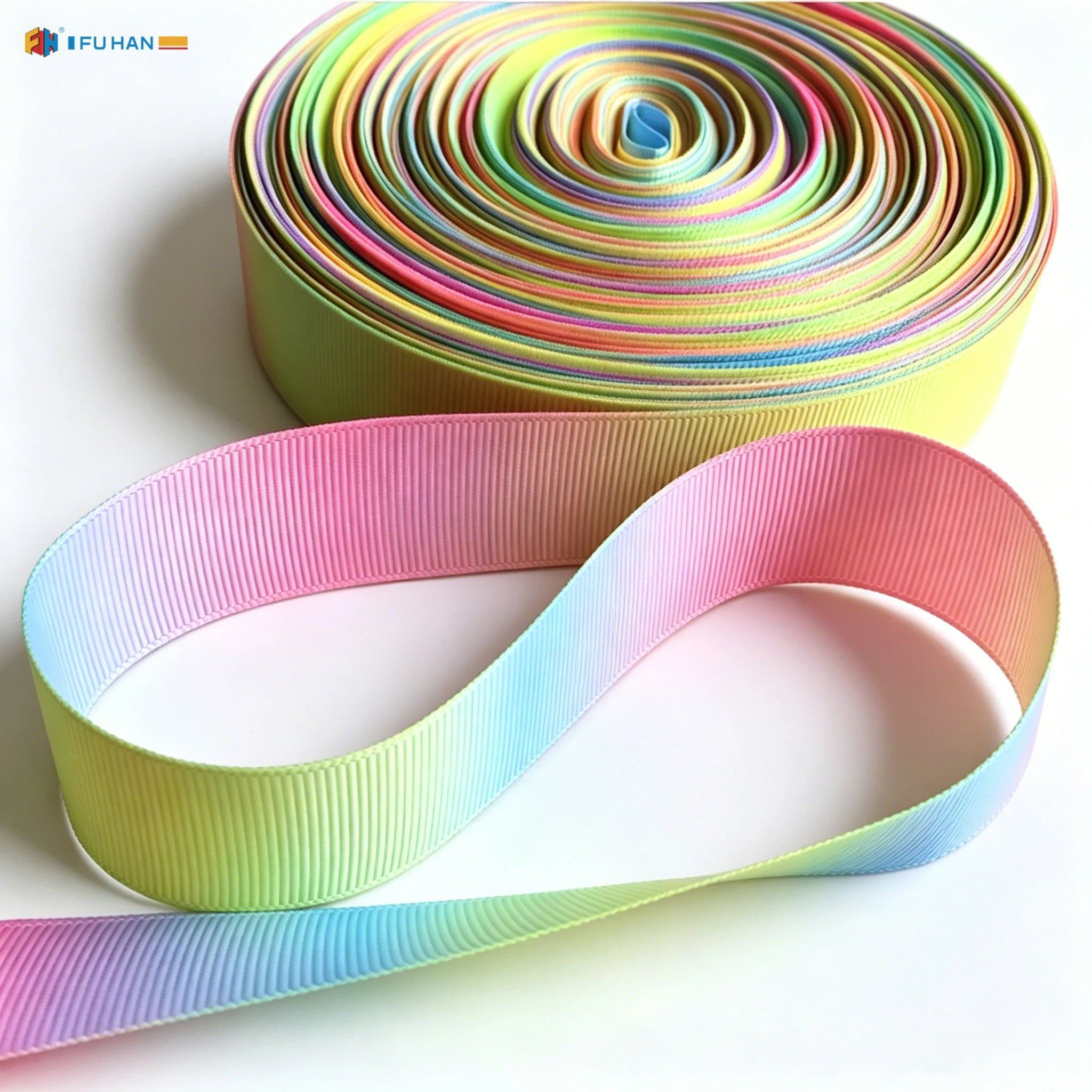 DIY Macaroon Gradient Colour Grosgrain Ribbon Custom Width Single Face Rainbow Decoration