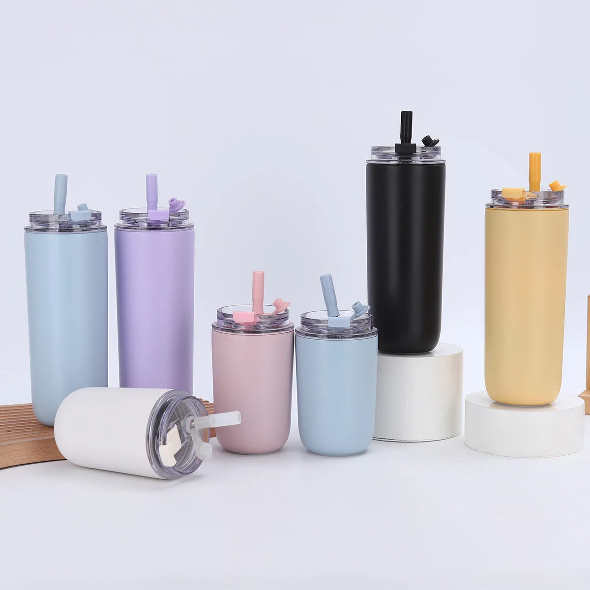 Customized Logo 280/480ml Double Wall Stainless Steel Vacuum Cup Thermal Travel Coffee Mug Insulated Tumbler with Straw