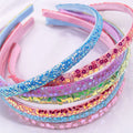 CN 7Pcs Sweet Shiny Sequin Headband with Star Flower Simple Kids Hairband Solid Color Girls Hair Accessories