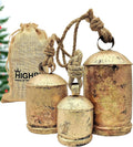 Set of 3 Giant Harmony Cow Bells Huge Vintage Handmade Rustic Lucky Large Christmas Hanging Bells on Rope