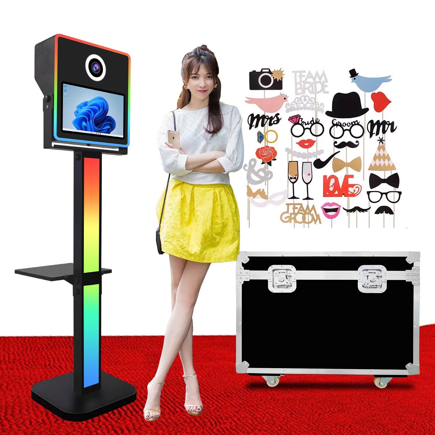 2026 New Camera Photo Booth Machine Selfie With 15.6 Inch Touch Screen Photobooth LED Frame DSLR Photo Booth Shell for Events