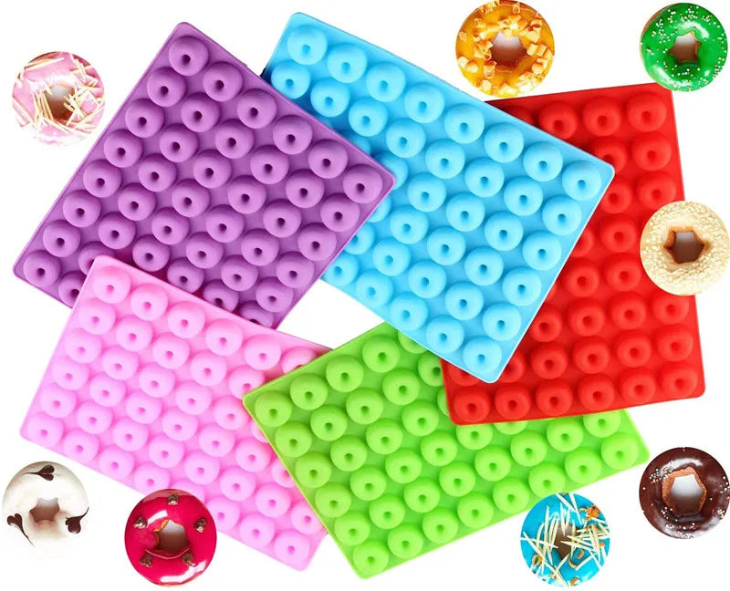 48-Cavity Mini-Doughnut Silicone Candy Mold Eco-Friendly Donut Baking Tray for Jelly Ice Cube Cake Making