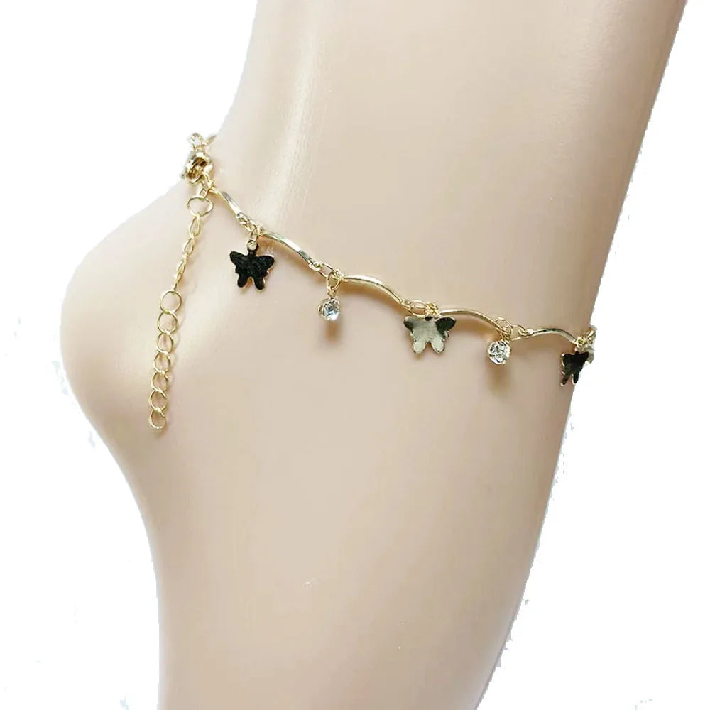 Korean Brass Alloy butterfly Star Heart Charm Dangles Anklet Bling Foot Ankle Bracelet Jewelry