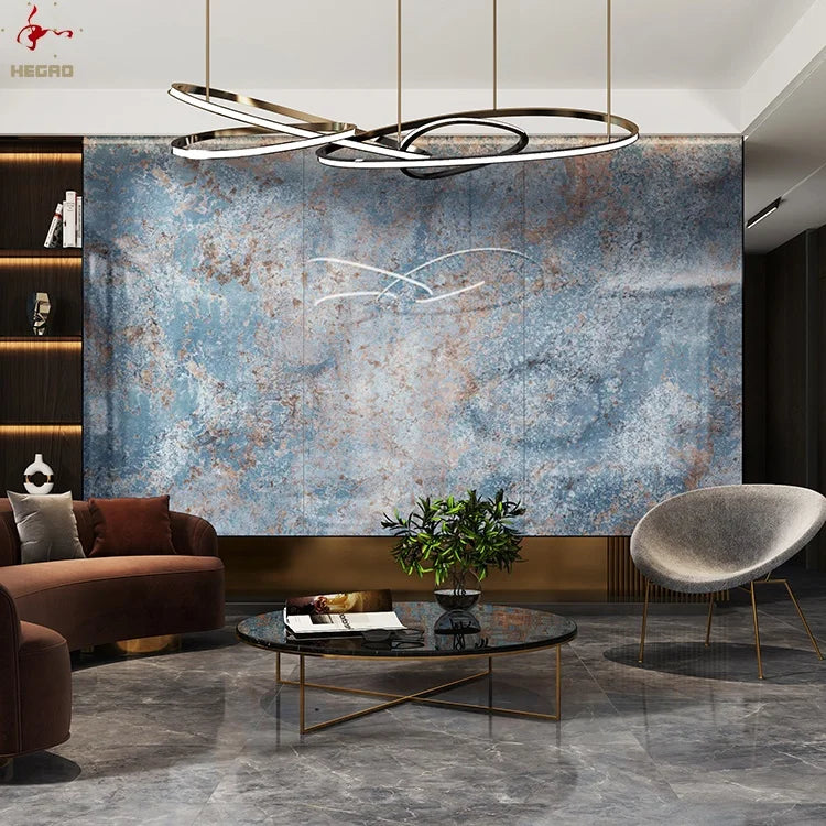 Stock Blue TV Background Sintered Stone Tiles 1200*2400*5.5MM Large Format Polished Slab Wall Tiles for Living Room Durable High