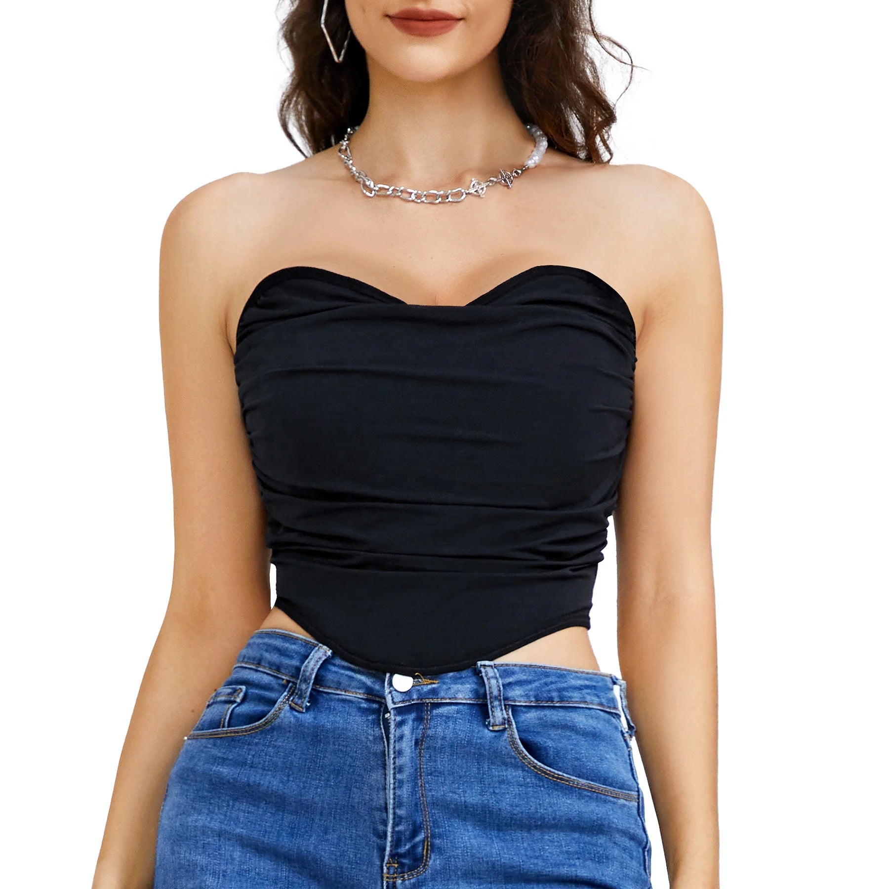 Trendy Women Corset Top Vintage Strapless Zip Open Back Bustier Bodyshaper Fashion Going Out Crop Tops