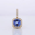 18K Yellow Gold Pendant 8X8mm Royal Blue Color Lab Sapphire Pendant
