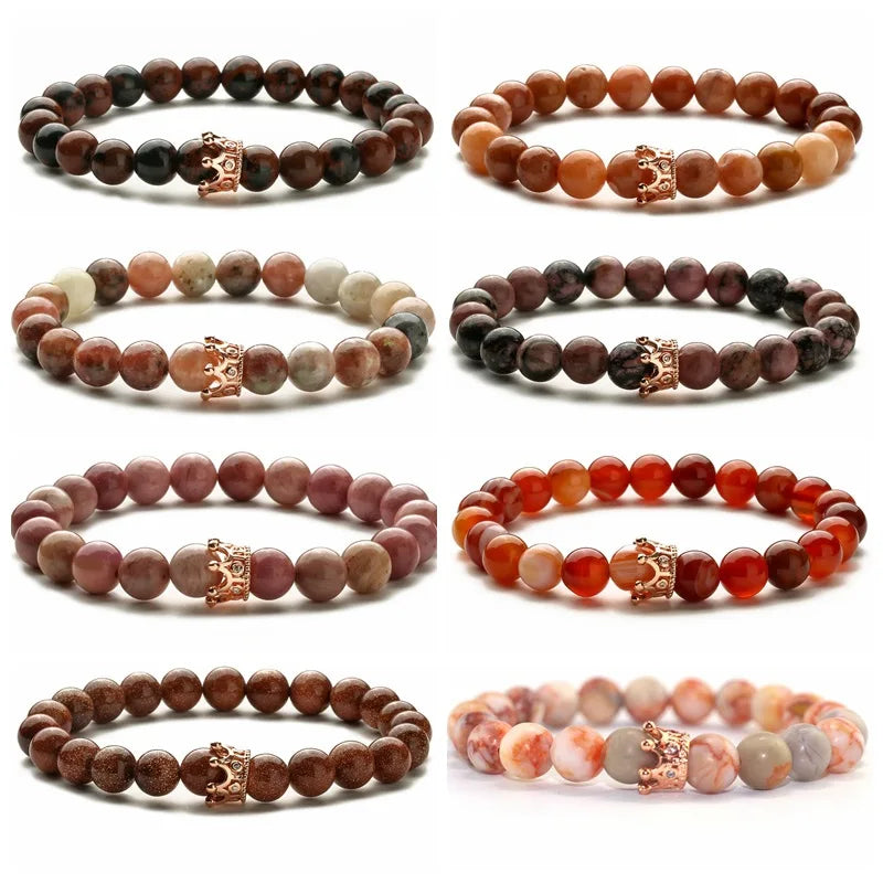 Wholesale Natural Stone Crown Beads for Bracelet Jewelry Making with Crystal Healing Bead Bracelets Women