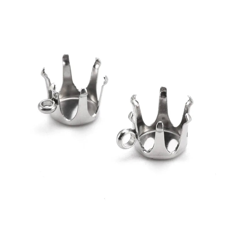 Inlaid Gemstone Bottom 316 Stainless Steel Colorfast Pendant Hypoallergenic Six-claw Zircon Base Tray Charm With Hanging Ring